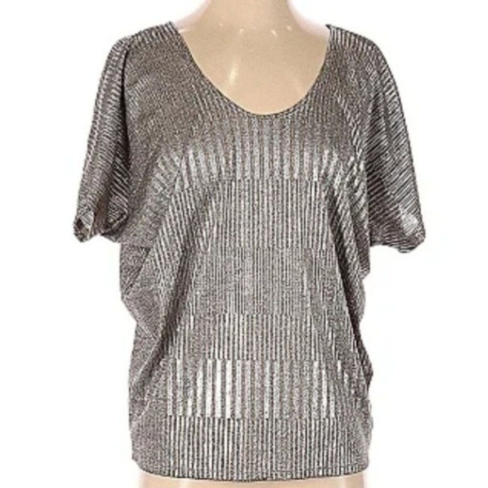 Kim & Cami Gold and Silver Metallic Dolman Sleeve Top, Women's Size Small